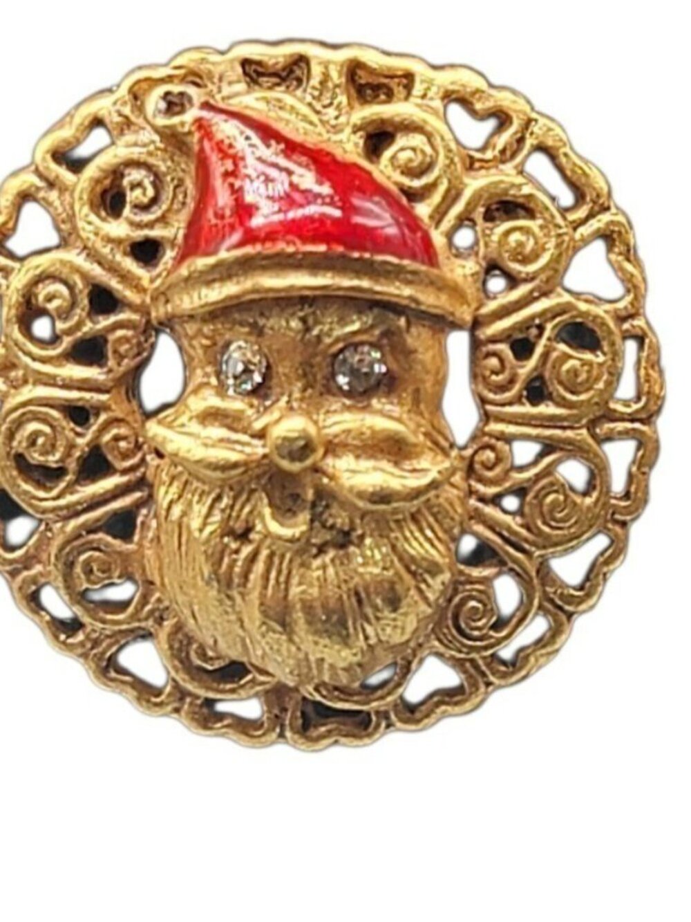 Don Lin Santa Clip On Earrings Vintage Rhinestone Eyes Red Enamel Hat Gold Tone - Picture 10 of 11